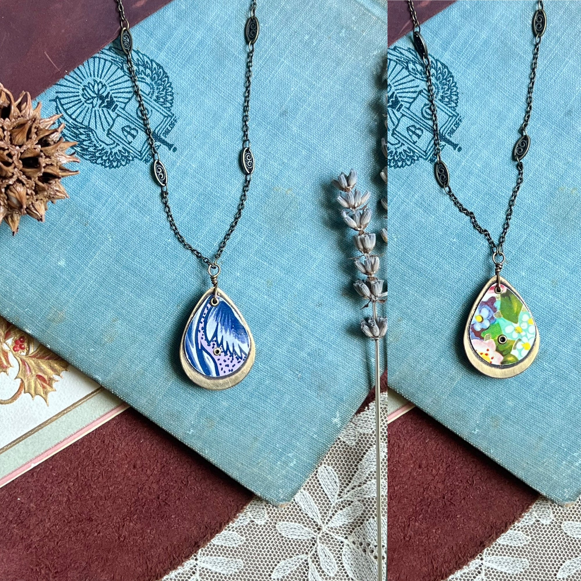 Reversible Teardrop Necklace, Brass #27---
