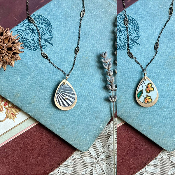 Reversible Teardrop Necklace, Brass #24---