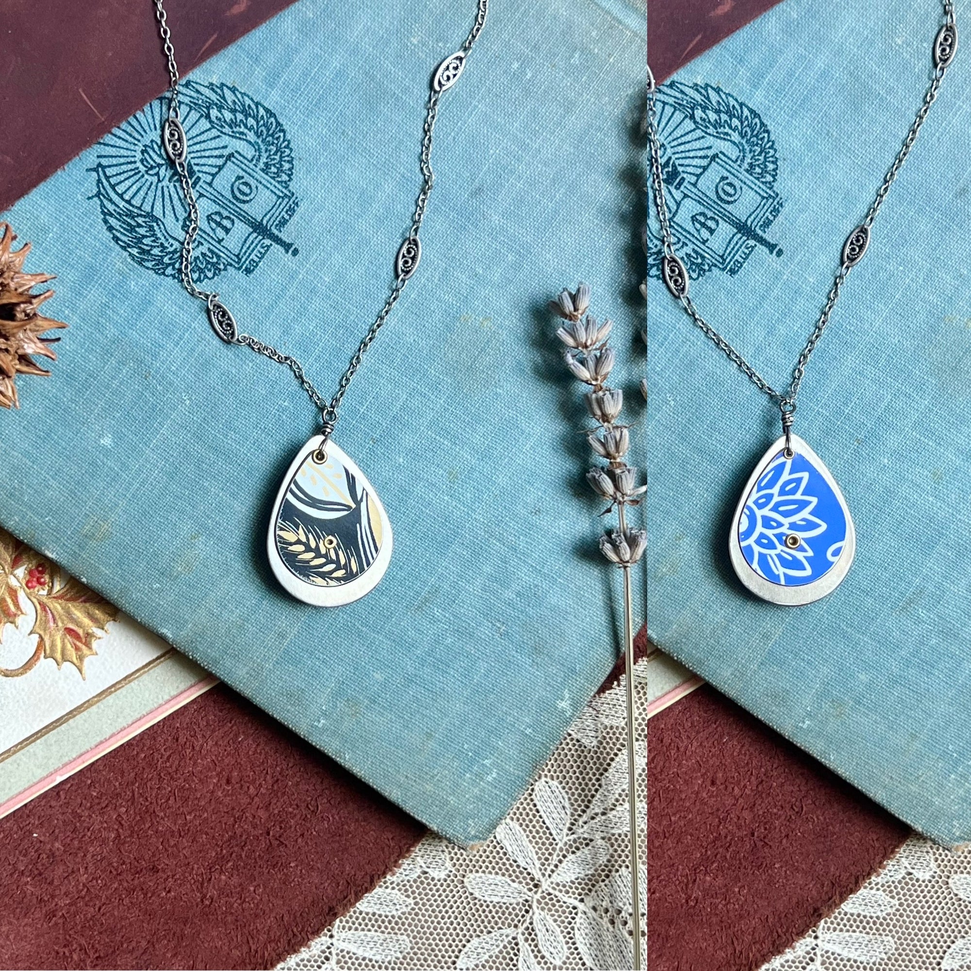Reversible Teardrop Necklace, Silver #7---
