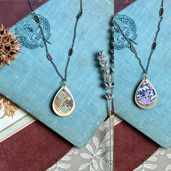 Reversible Teardrop Necklace, Brass #32---