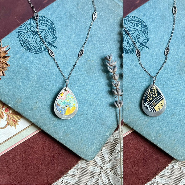 Reversible Teardrop Necklace, Silver #10---