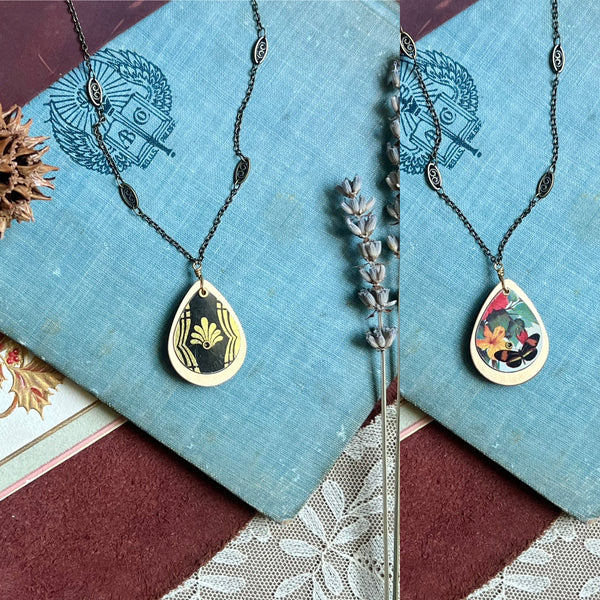 Reversible Teardrop Necklace, Brass #35---
