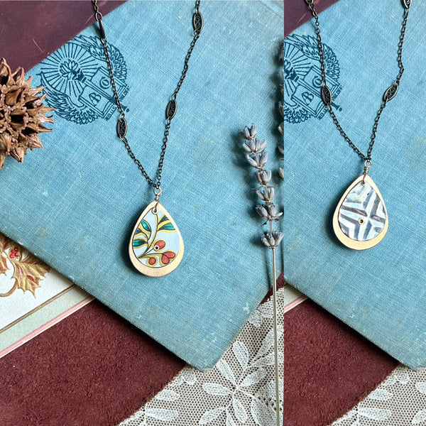 Reversible Teardrop Necklace, Brass #13---