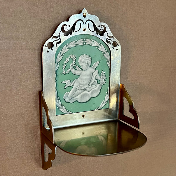 Petite Altar, Jadeite Cherub II, Rustic Antiqued Brass