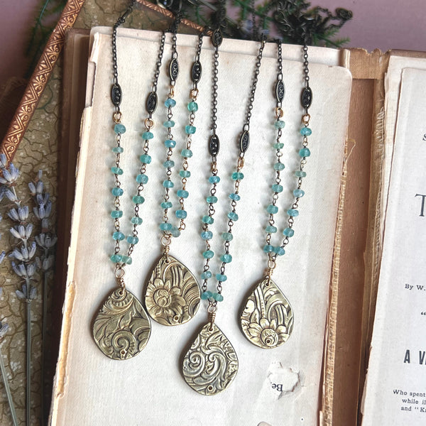 Reversible Teardrop Necklace, Apatite Cherry Blossom