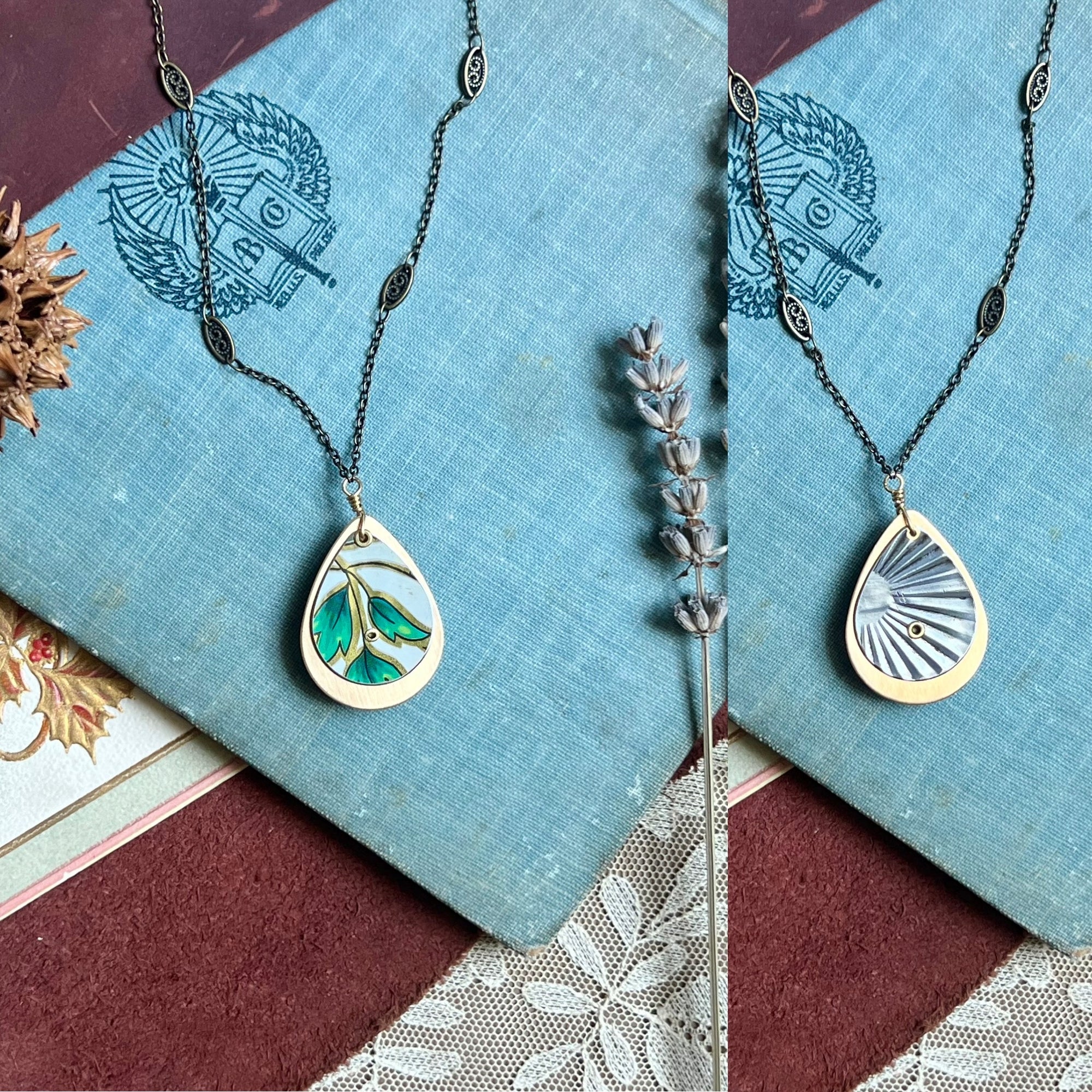 Reversible Teardrop Necklace, Brass #3 ---