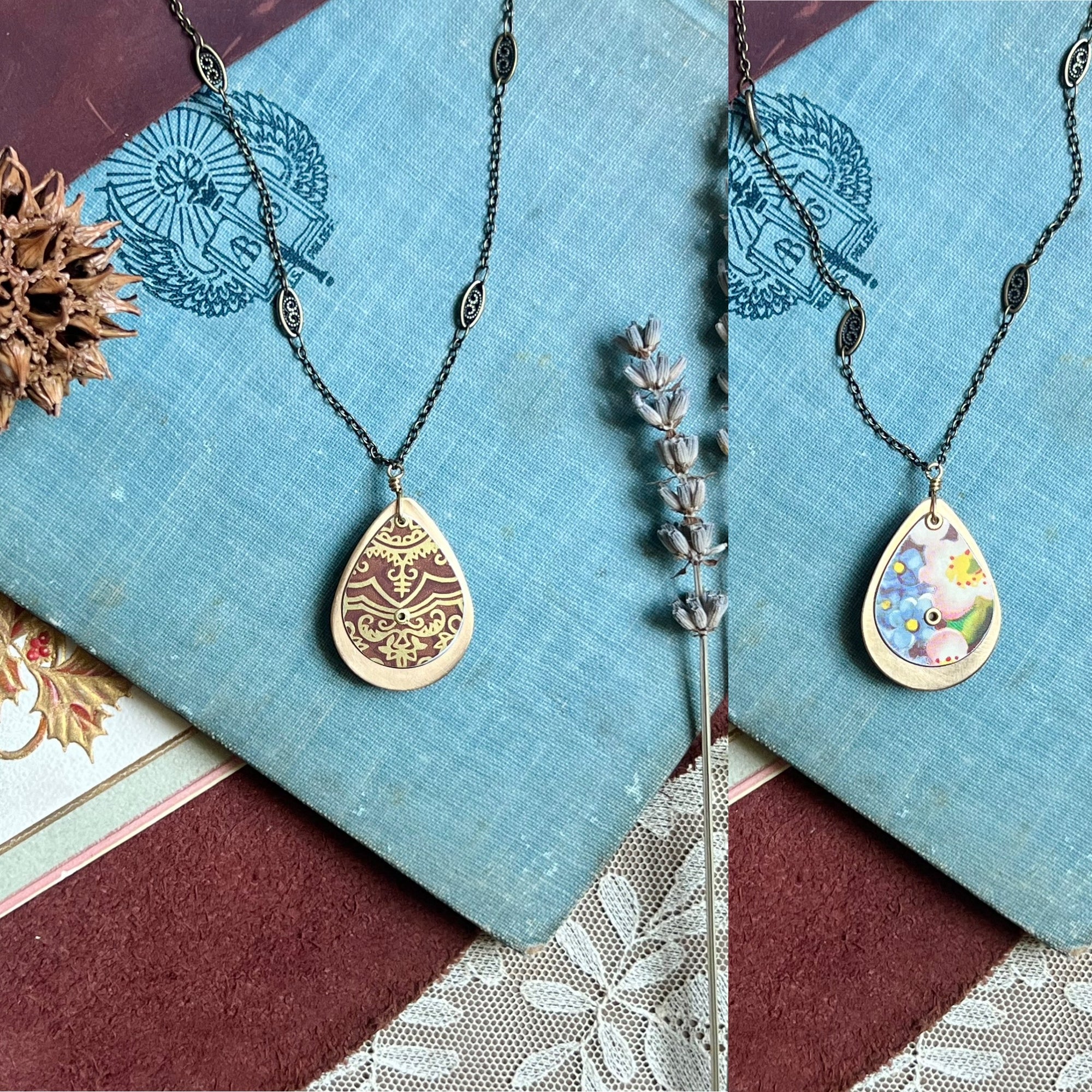 Reversible Teardrop Necklace, Brass #14---