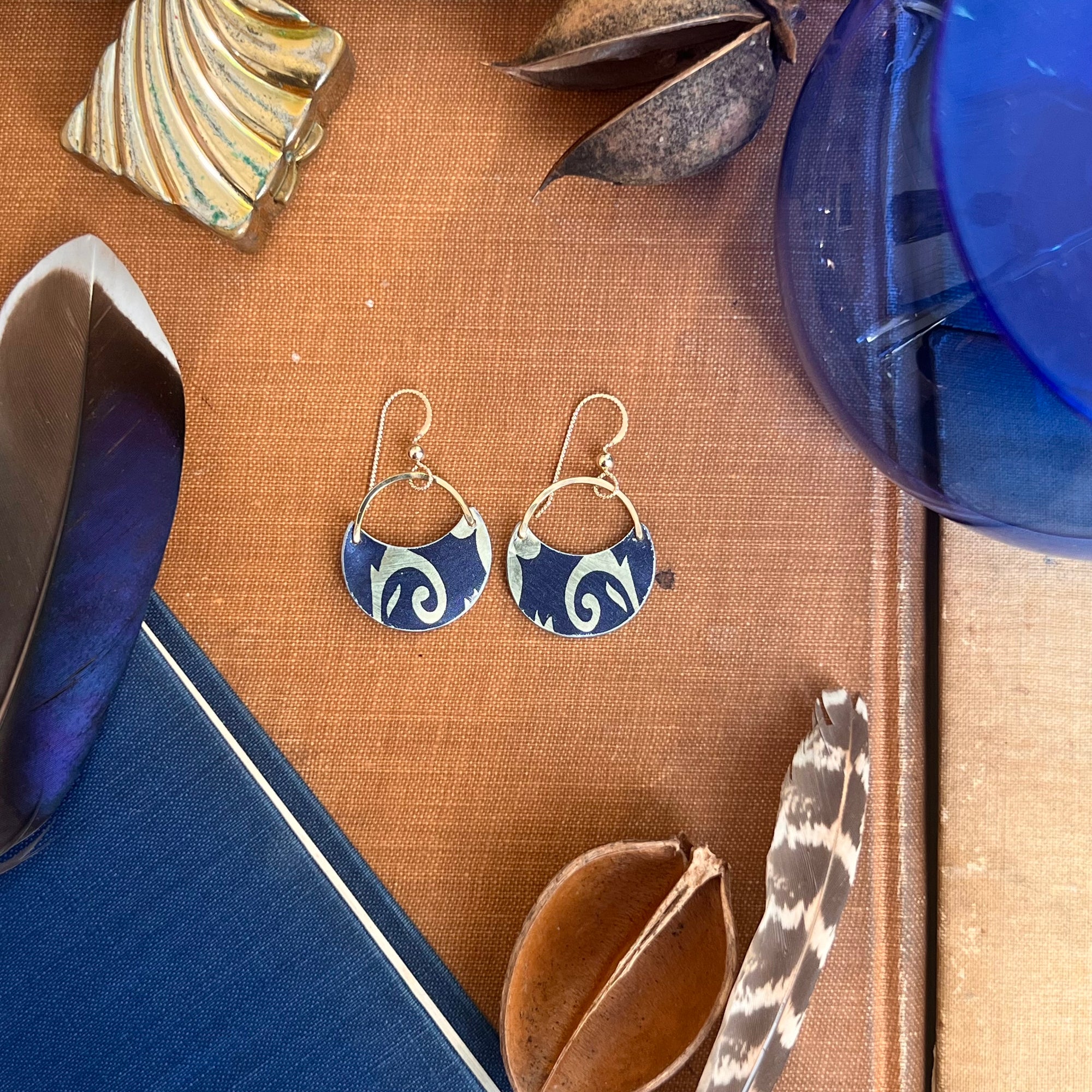 Blue Ember, Plump Crescent Earrings