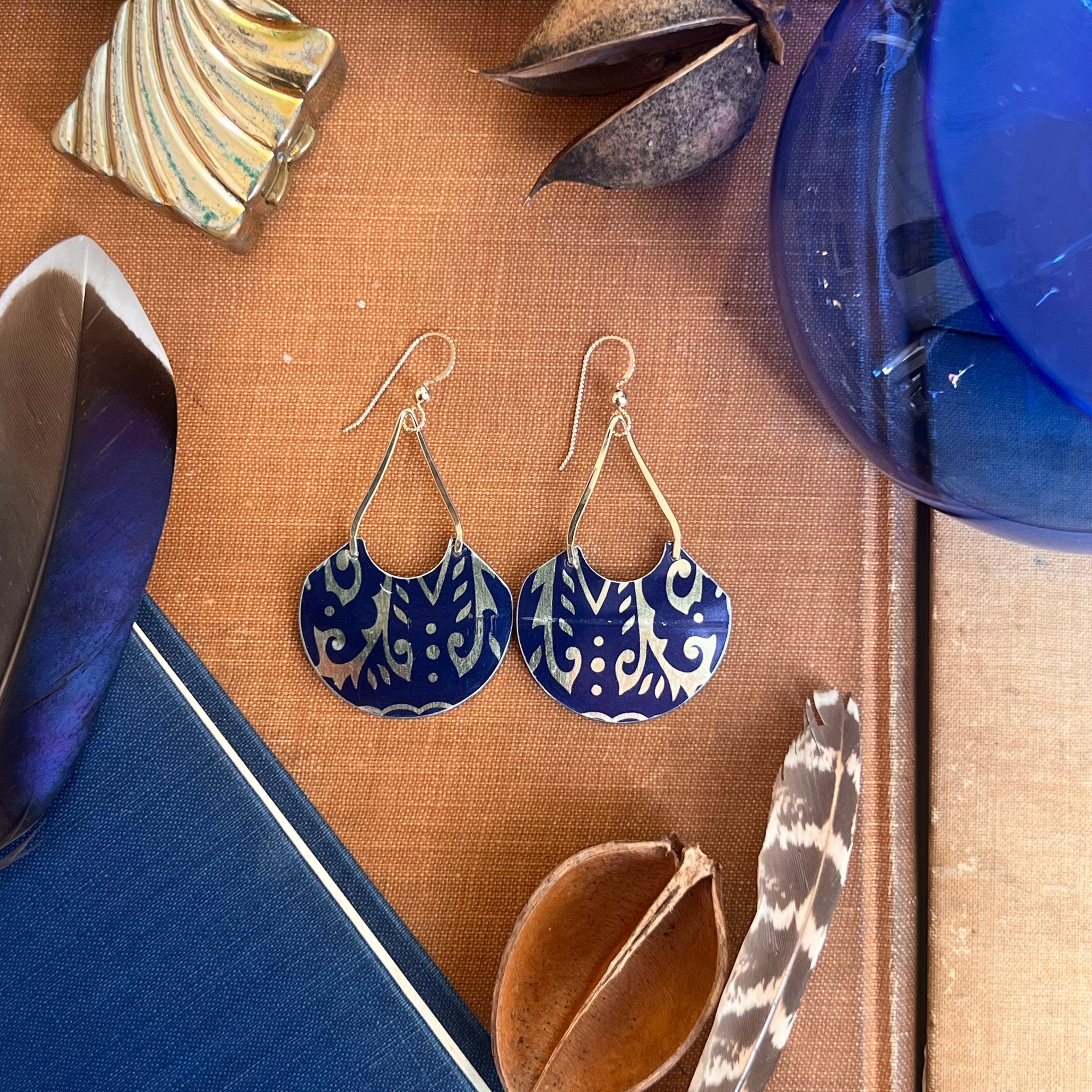 Blue Ember, Pointed Swoop Earrings 1