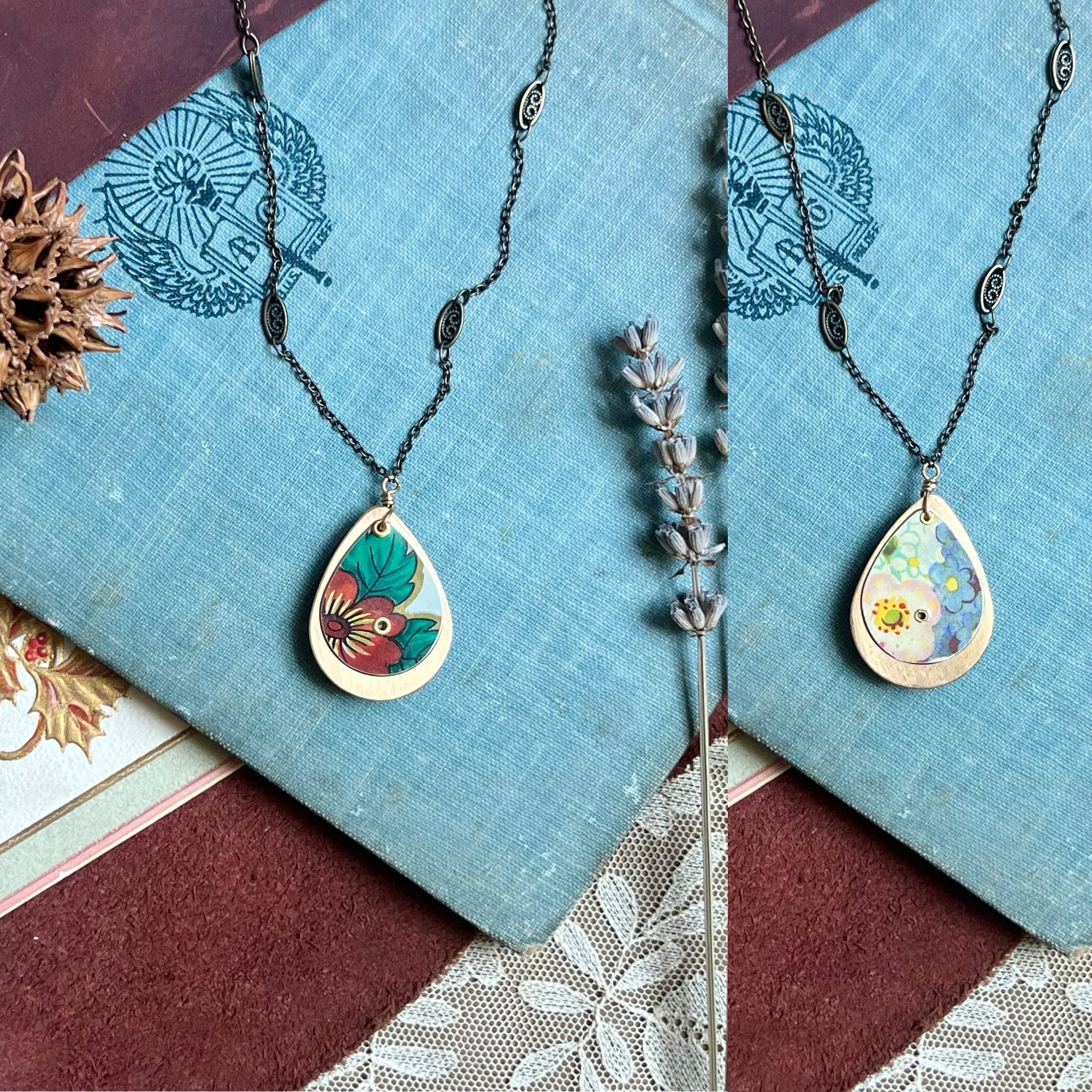 Reversible Teardrop Necklace, Brass #16---