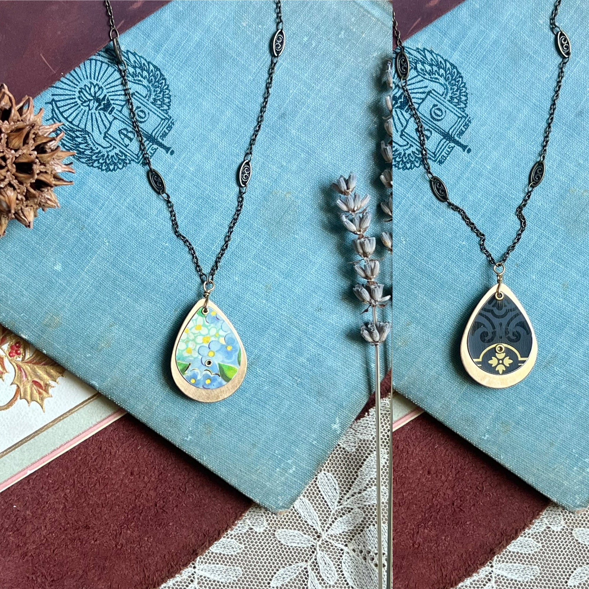 Reversible Teardrop Necklace, Brass #30---