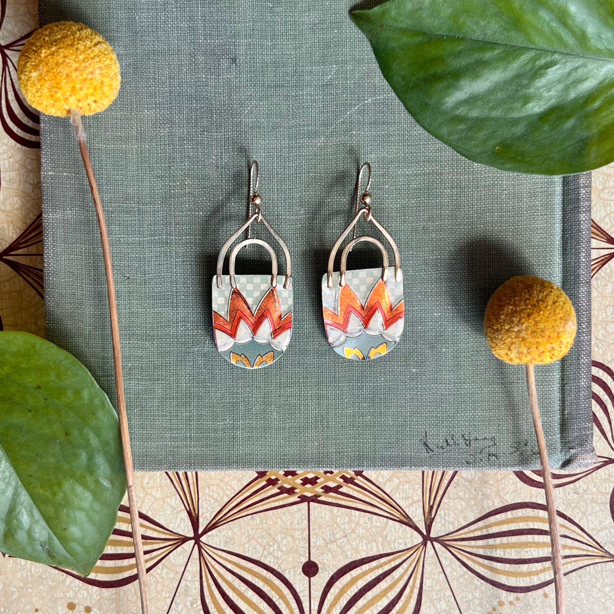 Sixties Metallic, Pointed Rainbow Earrings