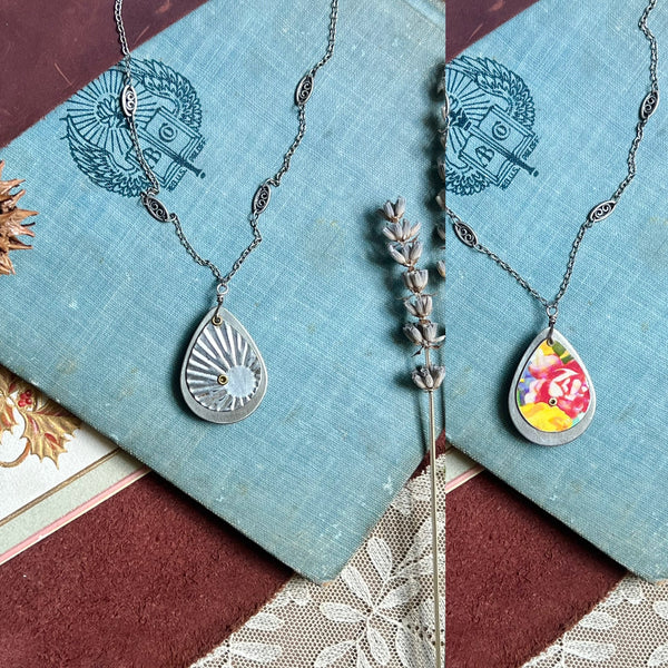 Reversible Teardrop Necklace, Silver #4---