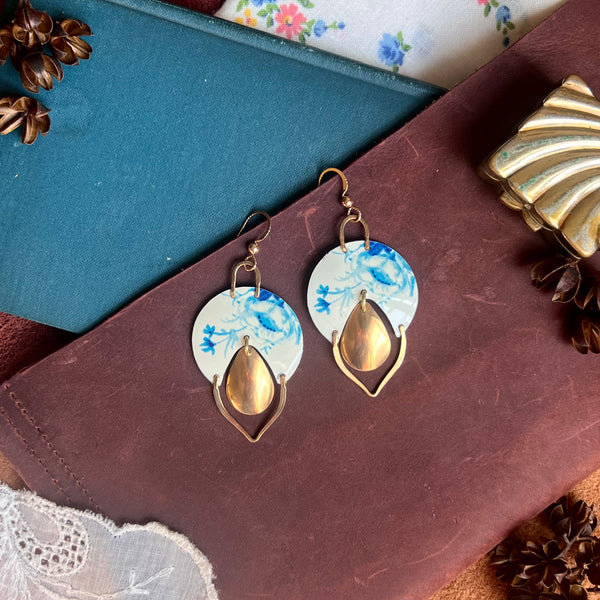 Azure Horizon Earrings with Golden Drop