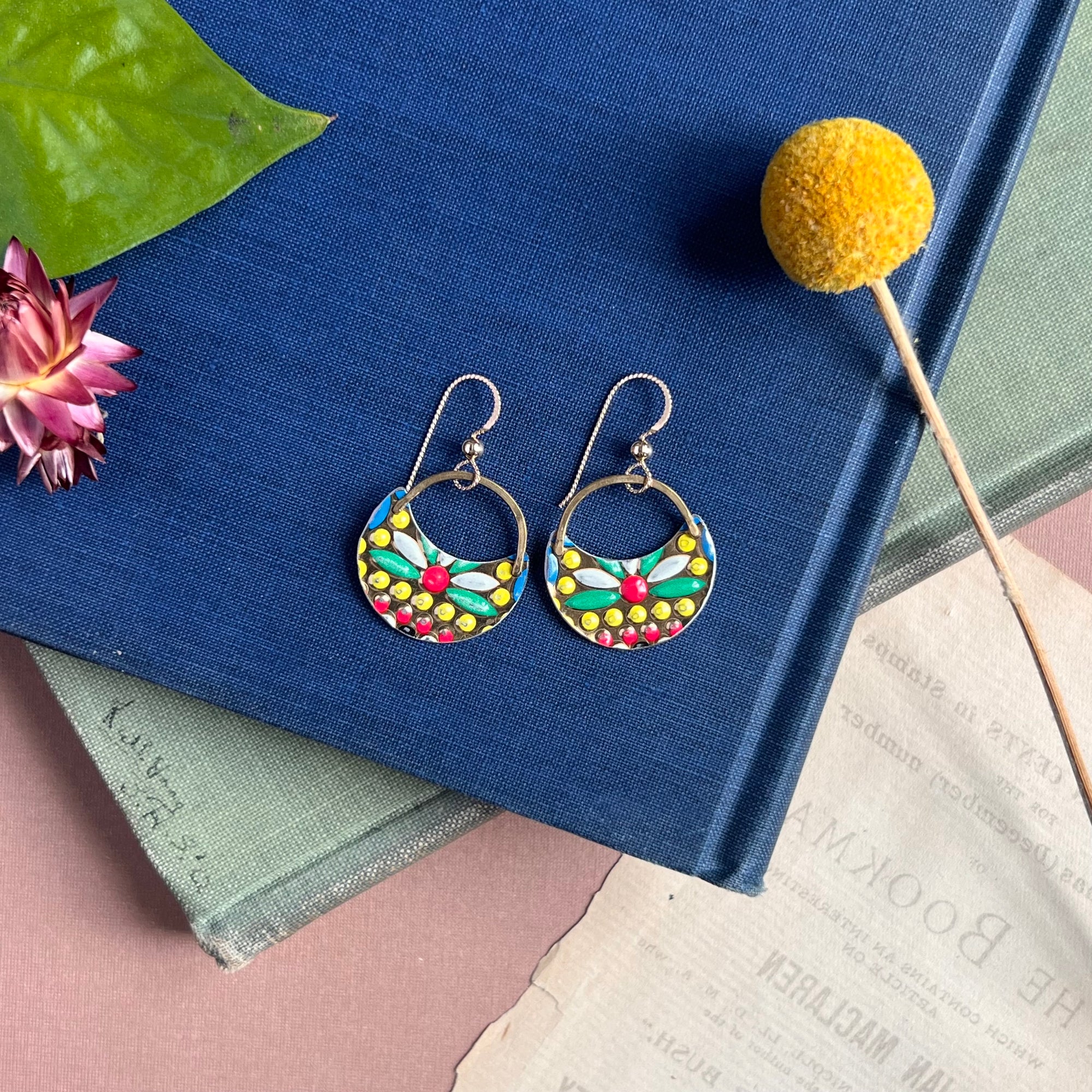 Plump Crescent Earrings, Mosaic