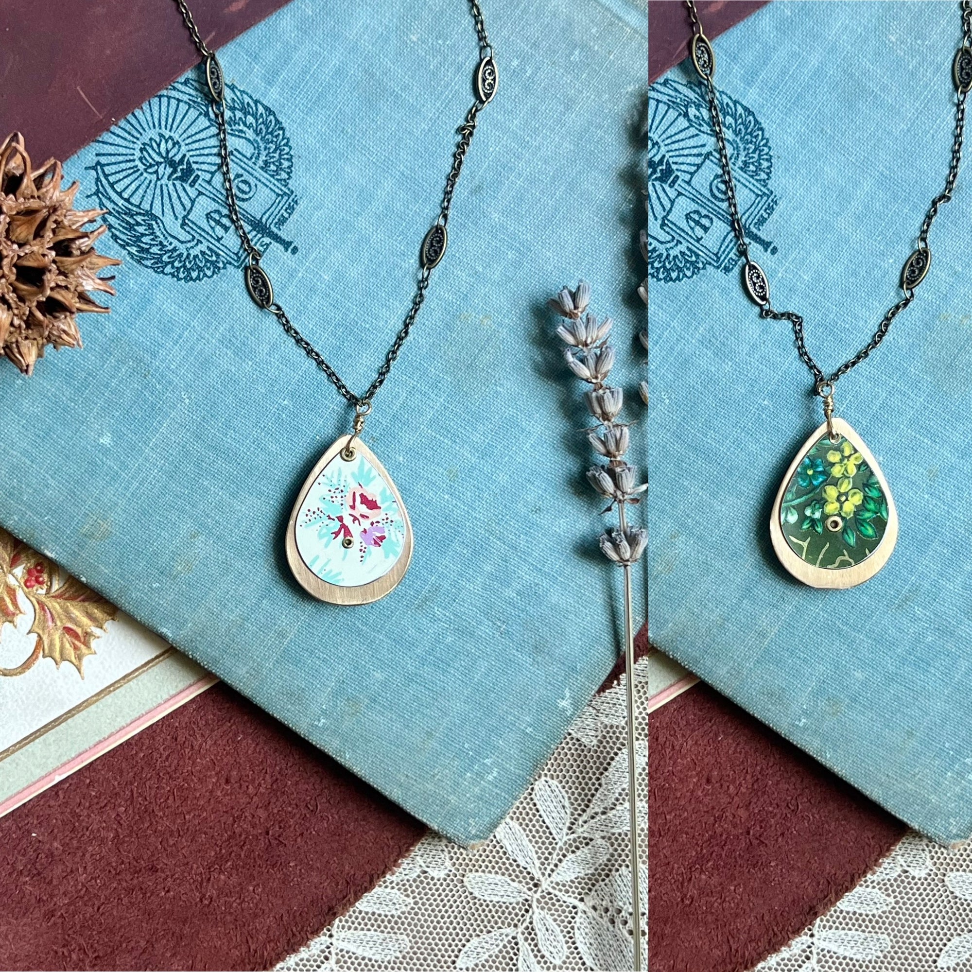 Reversible Teardrop Necklace, Brass #15---