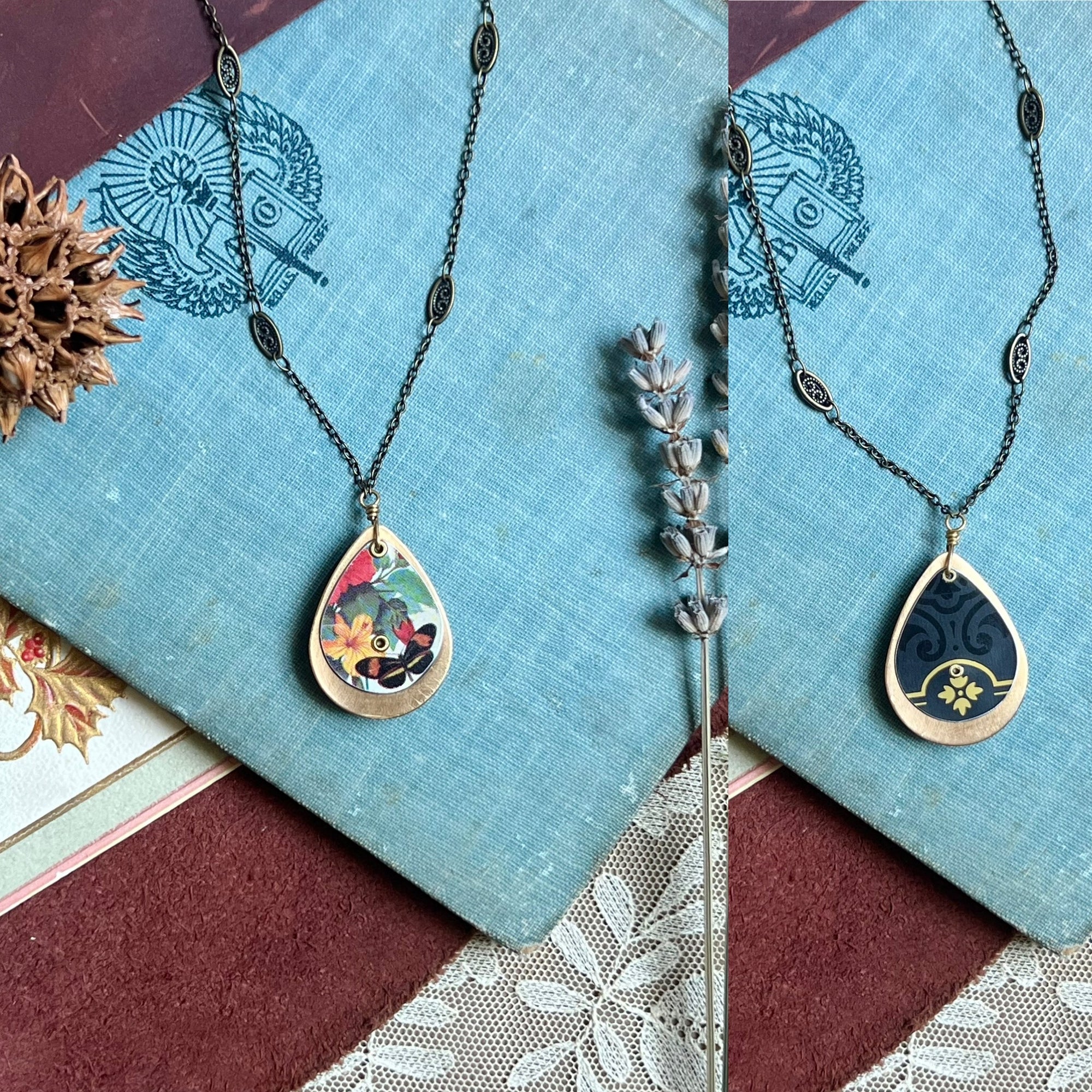 Reversible Teardrop Necklace, Brass #29---