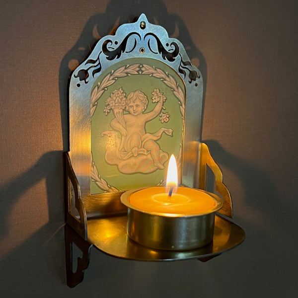 Petite Altar, Jadeite Cherub I, Rustic Antiqued Brass