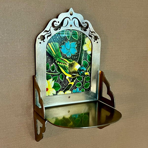 Petite Altar, Emerald Forest Birds I, Rustic Antiqued Brass