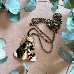 Large Moth Necklace, Black Scroll