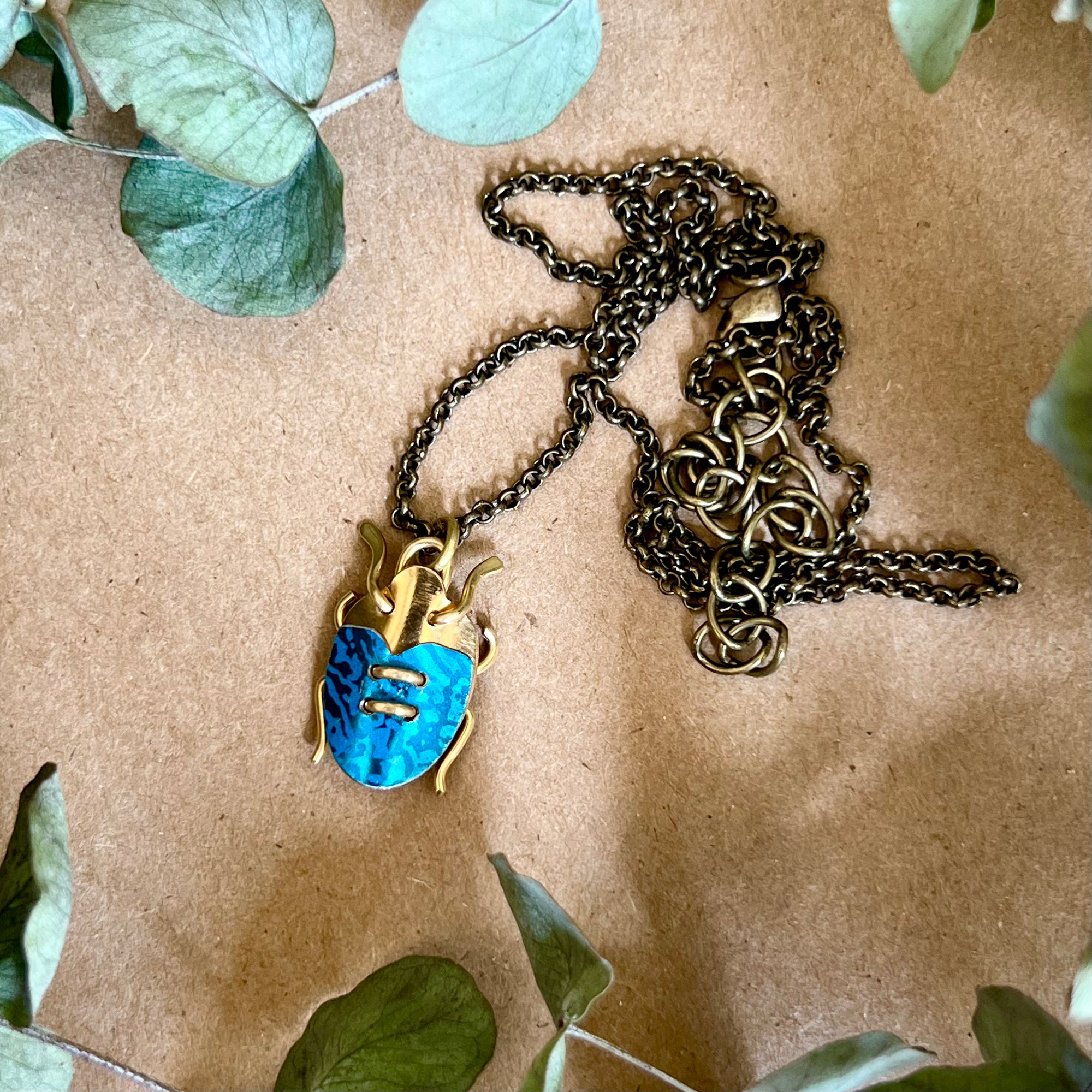 Scarab Necklace, Teal