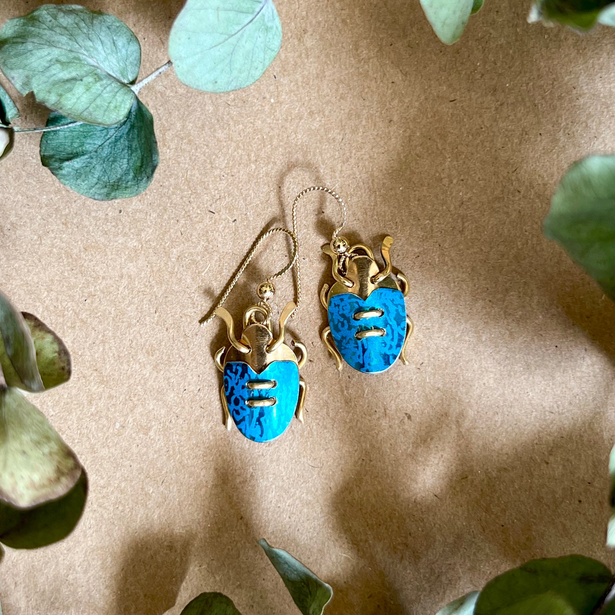 Scarab Earrings, Teal