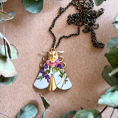 Large Moth Necklace, Pink/Purple