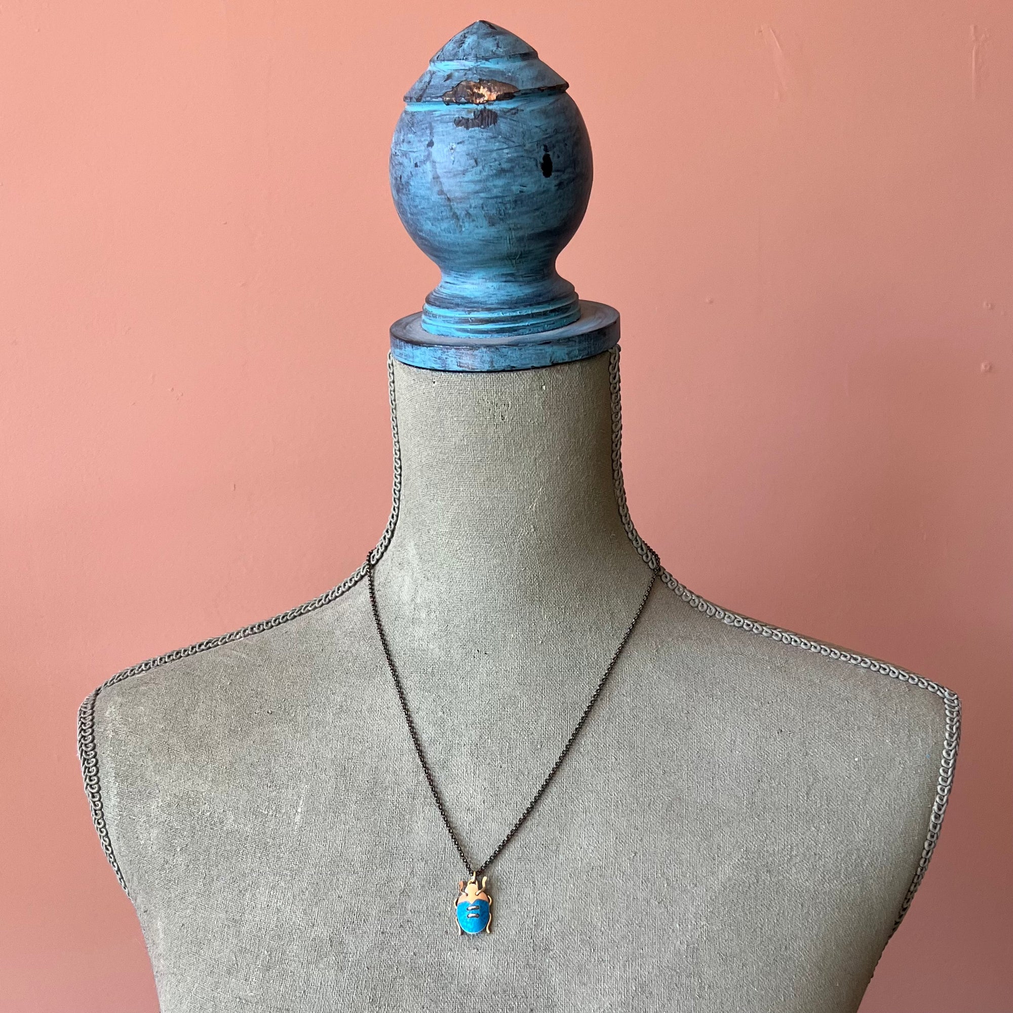 Scarab Necklace, Blue/Green Multi