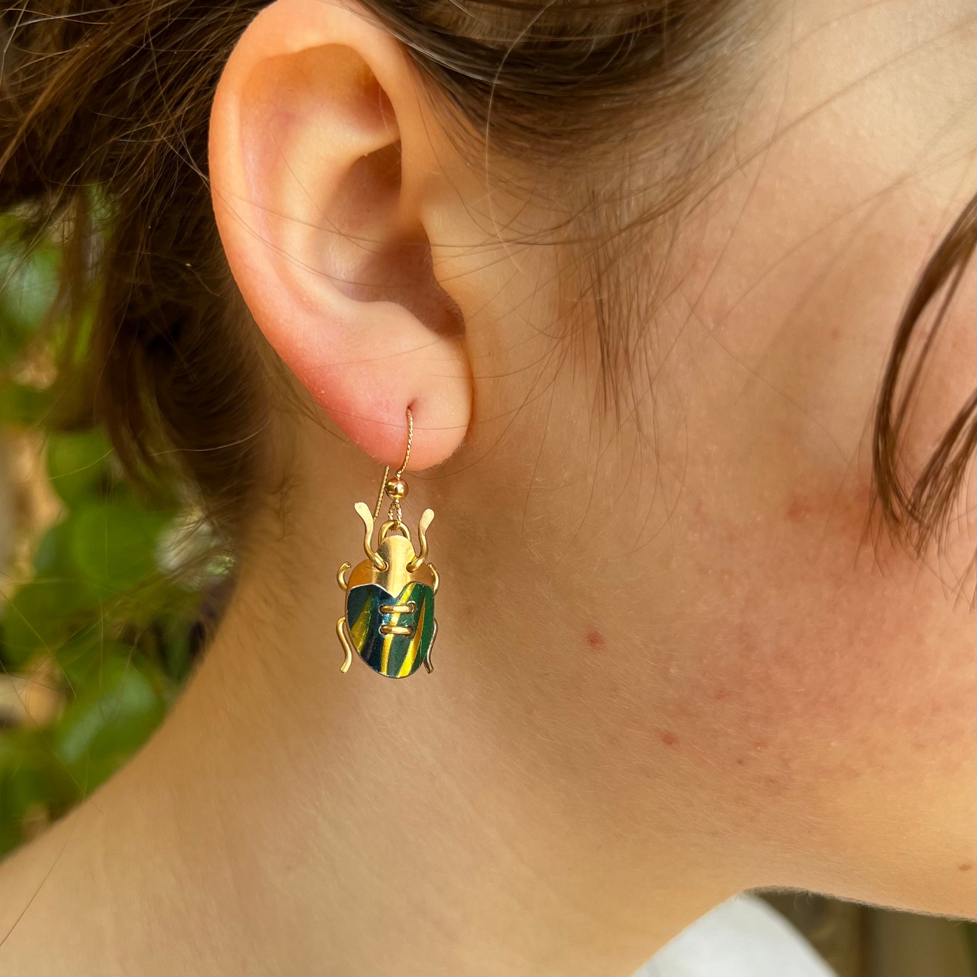 Scarab Earrings, Blue Floral