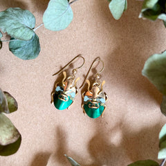 Scarab Earrings, Emerald
